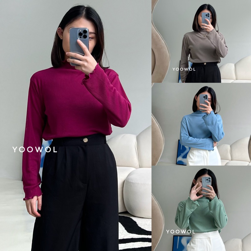 Yeji Top/Atasan Knit Lengan Panjang Wanita/Basic Knit Top