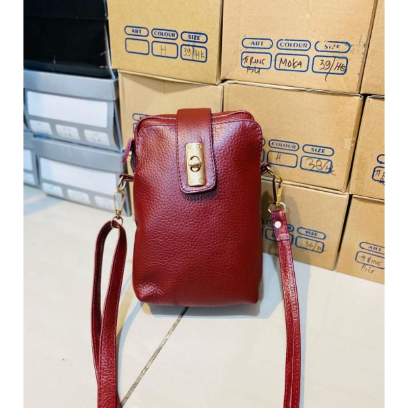 Tas slempang wanita tas hp bahan kulit sapi papirut