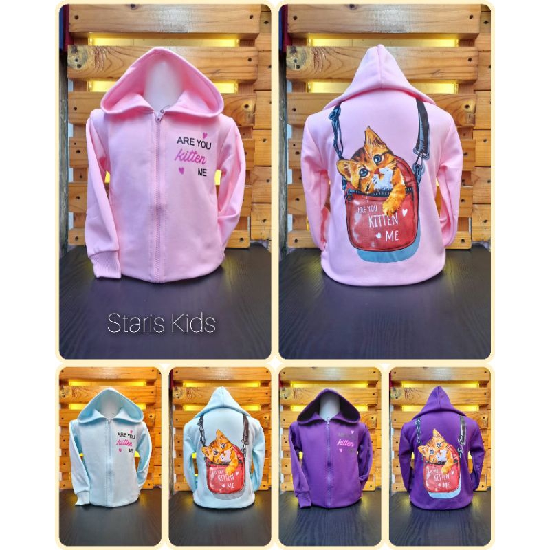 Model Baru/Jaket Anak Perempuan Cat Kitten/Kids Jacket/Jaket Anak Perempuan Kekinian/Jaket Anak Pere