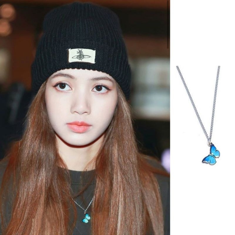 KALUNG RANTAI DENGAN LIONTIN KUPU KUPU WARNA BIRU GRADASI UNTUK WANITA