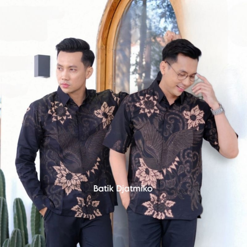 Kemeja Batik Padma Black Hem Batik Lengan Panjang Pendek Jumbo Regular