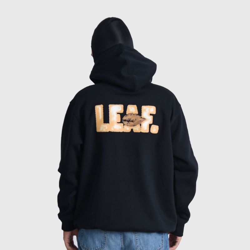Hoodie Leaf Biscuit Black Unisex