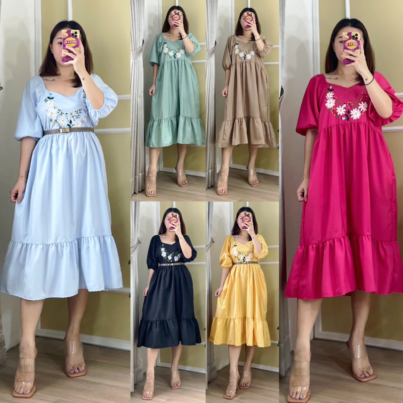 DRESS BABYDOLL KOREA LUCU BORDIR MOTIF BUNGA DAISY CODE 2204