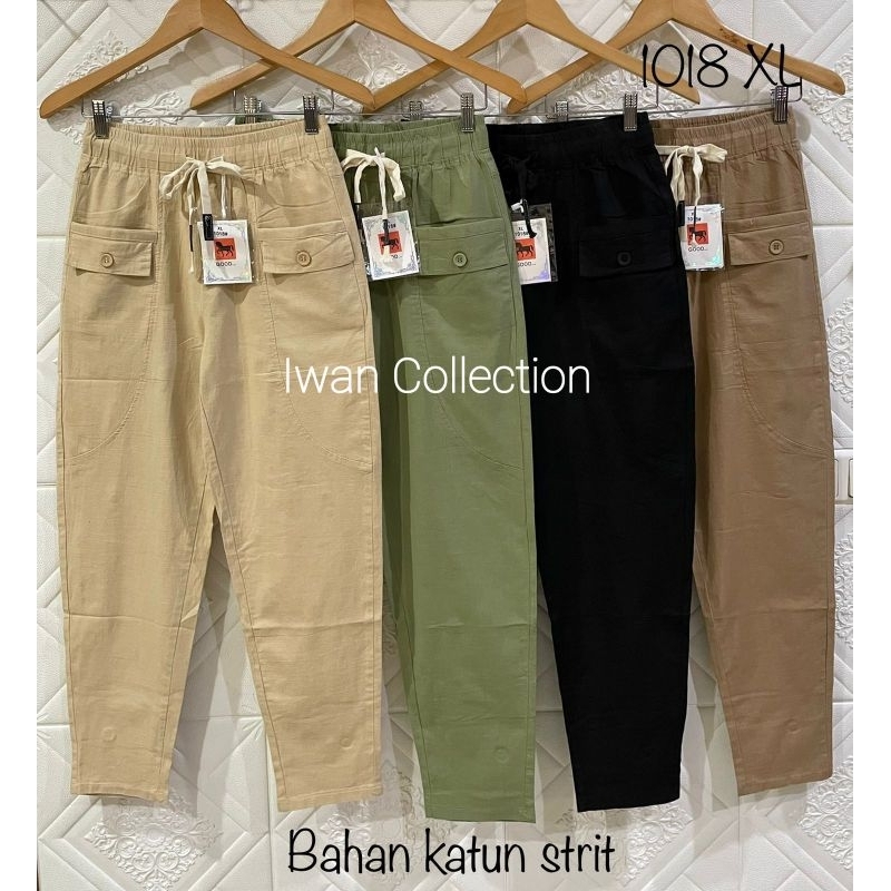 Celana Wanita Katun Strit Import, celana jumbo Merk GOOD Seri 1018# XL, 3018# 3XL, 5018# 5XL, 7018# 7XL