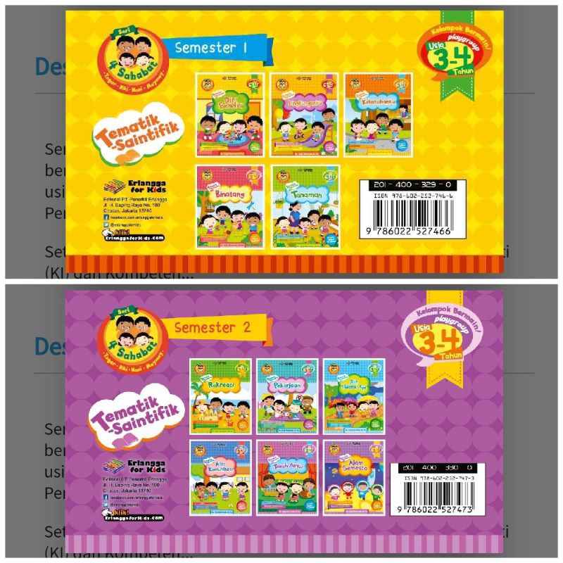 Paket Seri 4 Sahabat Tematik Saintifik di Kelompok Bermain Erlangga