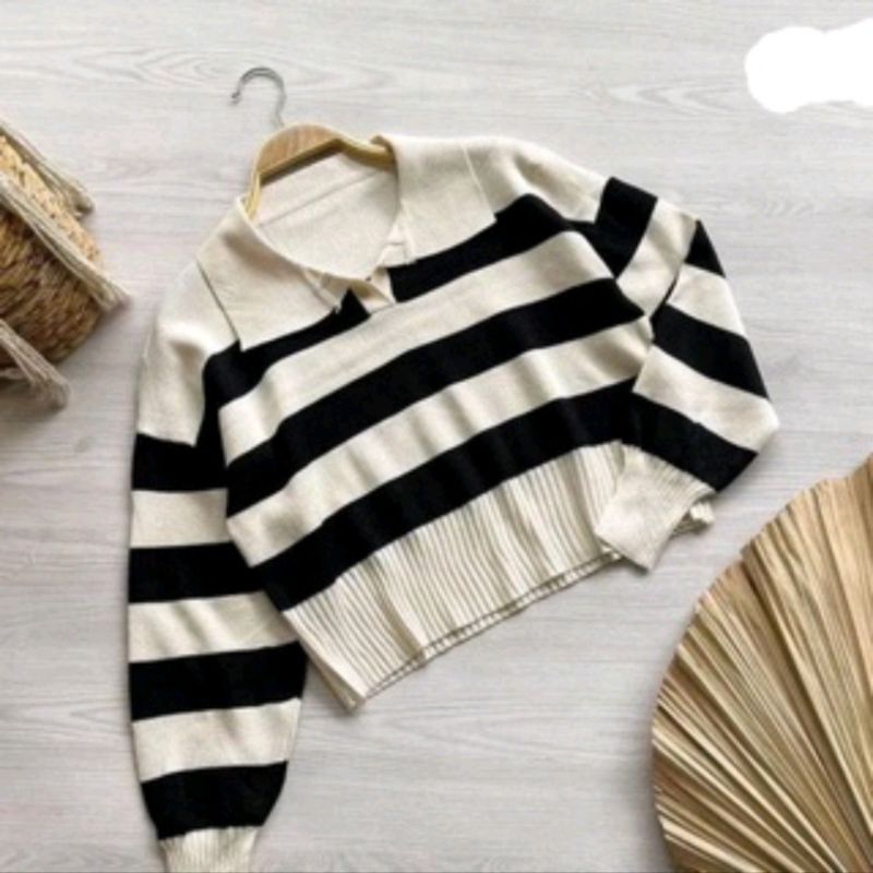 SWEATER RAJUT VALENCIA /SWEATER BLASTER WANITA KOREA CROP/ATASANPOLLETRAJUT-Off White