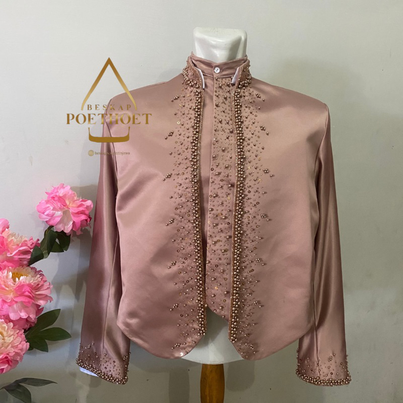 Jas beskap pengantin Jawa solo hewes mocca payet simple elegan free selop pria wanita