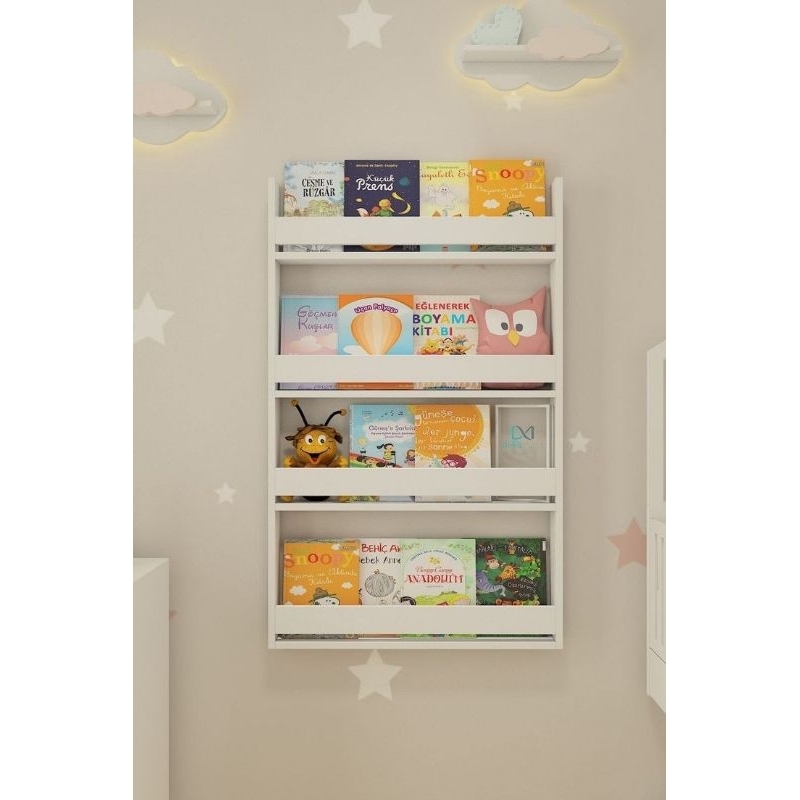 Rak Buku model Gantung tempel dinding Kutek Rokok Liquid Vape Rak mainan anak Serbaguna Putih 80cm x