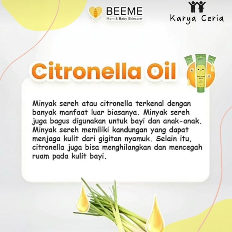 Beeme Eucalyptus balm Citronella oil Beeswax Cream Anak Bayi Serbaguna Meredakan Batuk Pilek Melegakan Pernapasan Mencegah Gigitan Serangga
