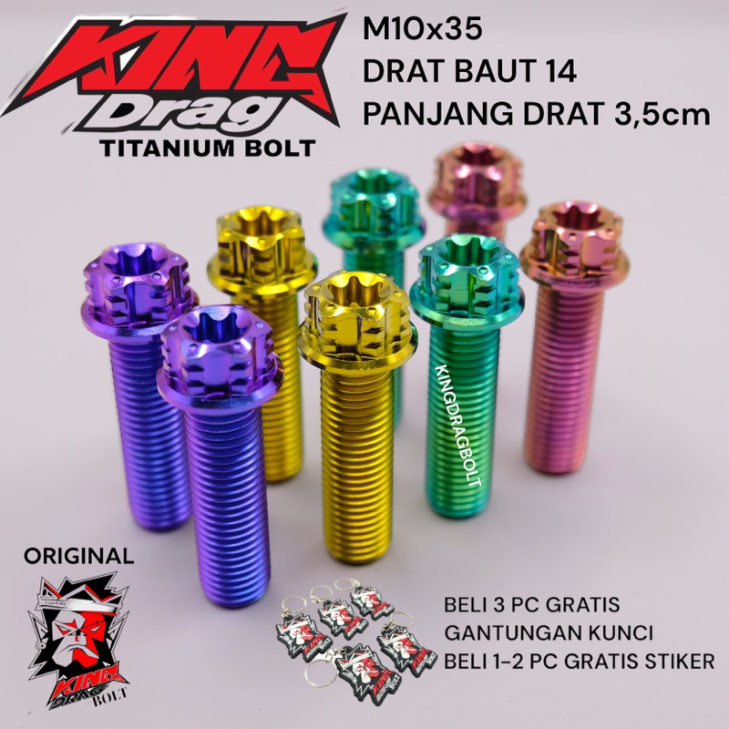 baut TITANIUM 01 original KINGDRAG THAILAND M10x35 10x35 baut 14 panjang drat 3,5cm PREMIUM QUALITY