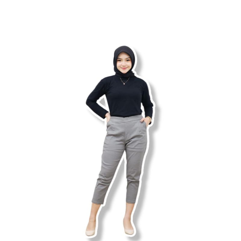 CELANA WANITA GIO PANTS 7/9 KATUN STRETCH / CELANA WANITA PINGGANG KARET 7/9