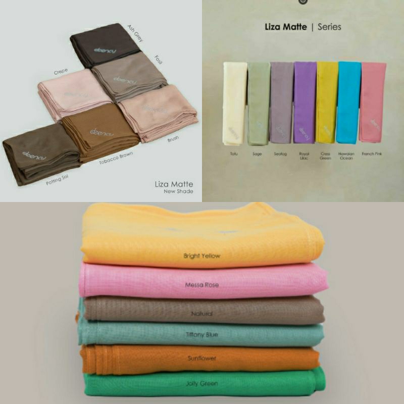 HIJAB DEENAY LIZA MATTE SERIES BRUSH ASH GREY CREPE TOBACCO BROWN POTTING SOL BRIGHT YELLOW MESSA RO