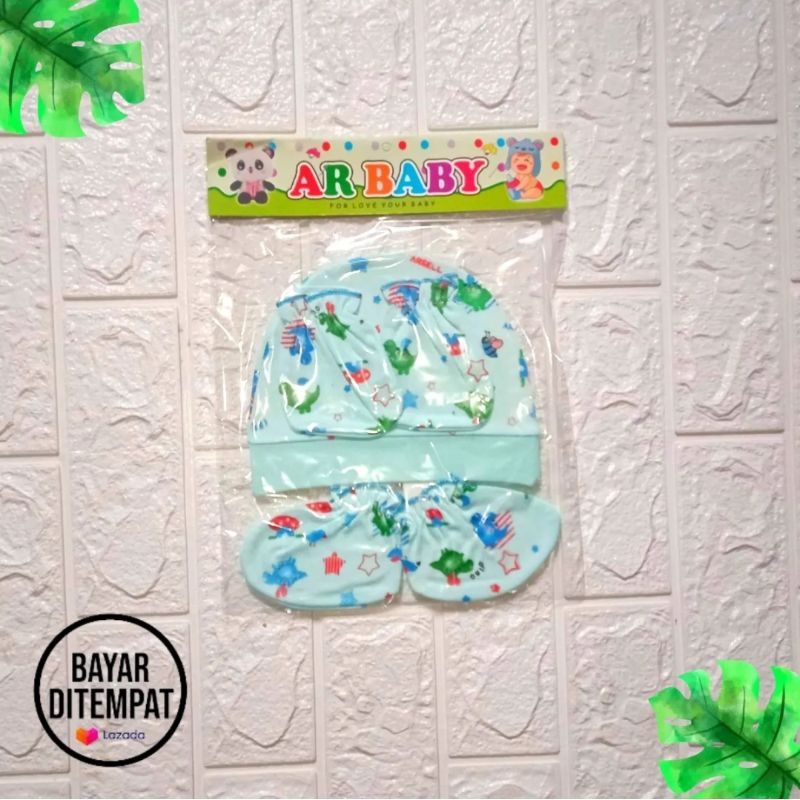 topi set bayi ar  baby/ sarung tanggan / sarung kaki topi