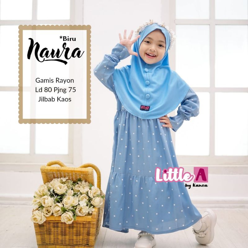 DheestyFashion Gamis Anak Perempuan NAURA Kids Set Jilbab Little A by Kanza