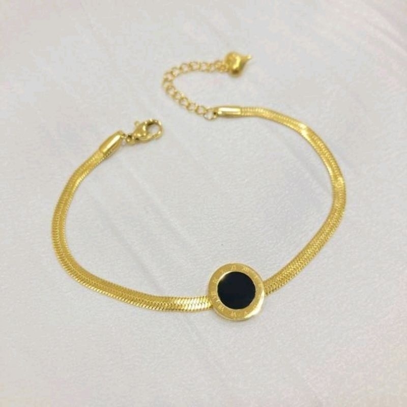 gelang rantai titanium wanita bulet hitam