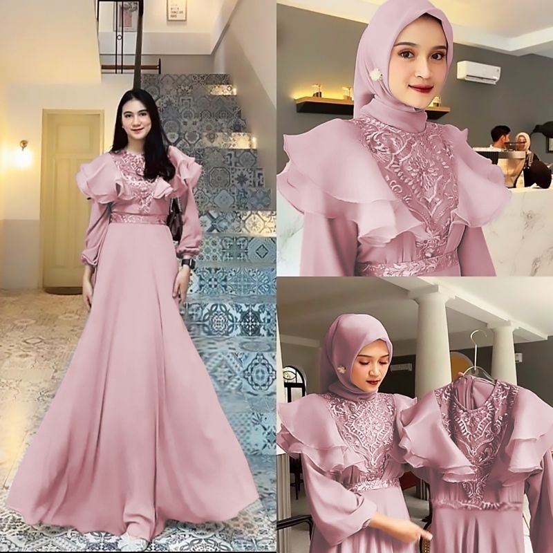 MAXY MEGHAN, SHAKILA ORGANZA, GAMIS HIJAB MUSLIM, MAXY DRESS, 3 UKURAN