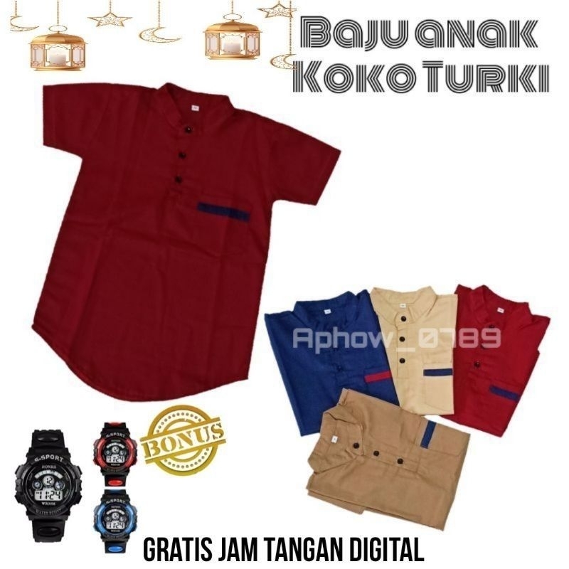 PROMO BISA COD ✅ KOKO KURTA TURKI ANAK FREE JAM BAJU KOKO BONUS JAM