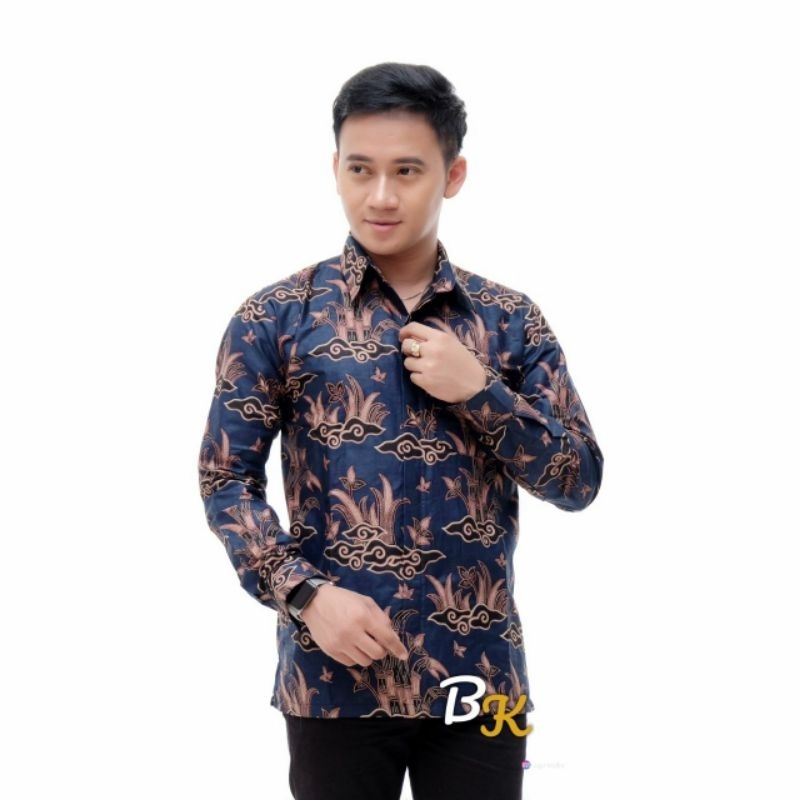 kemeja batik katun lengan panjang dan pendek navi size M L XL XXL 3XL