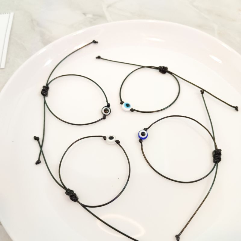 Gelang Serut Blue Eye evil Eye manik manik Gelang Couple Simple | Gelang Hitam Couple | Gelang Tali Tipis | Gelang Anti Air | Gelang Kapel Copel Coupel Capel