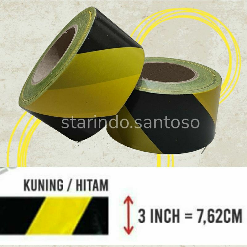 PITA PEMBATAS 3 inch roll 300m 500m hitam kuning police line garis batas safety barikade polisi bangunan