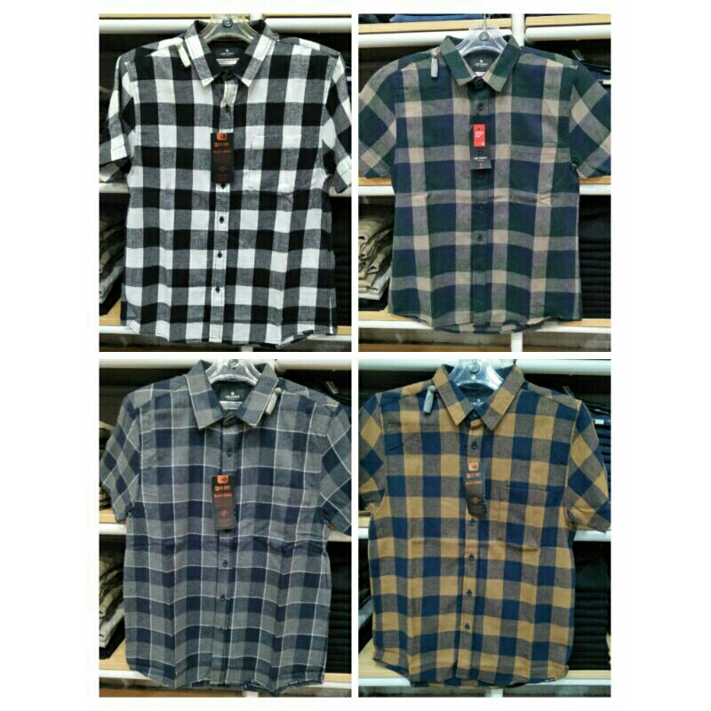 LEE CONTI kemeja flannel lengan pendek pria
