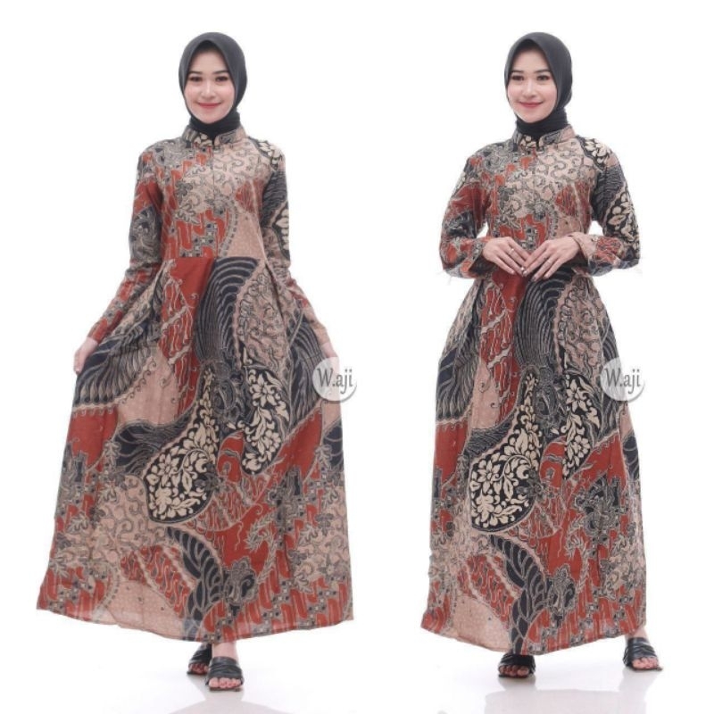 Gamis batik motif cap toska dan cap coklat big size M L XL XXL XXXL 4XL 5XL 6XL 7XL 8XL 9XL 10XL