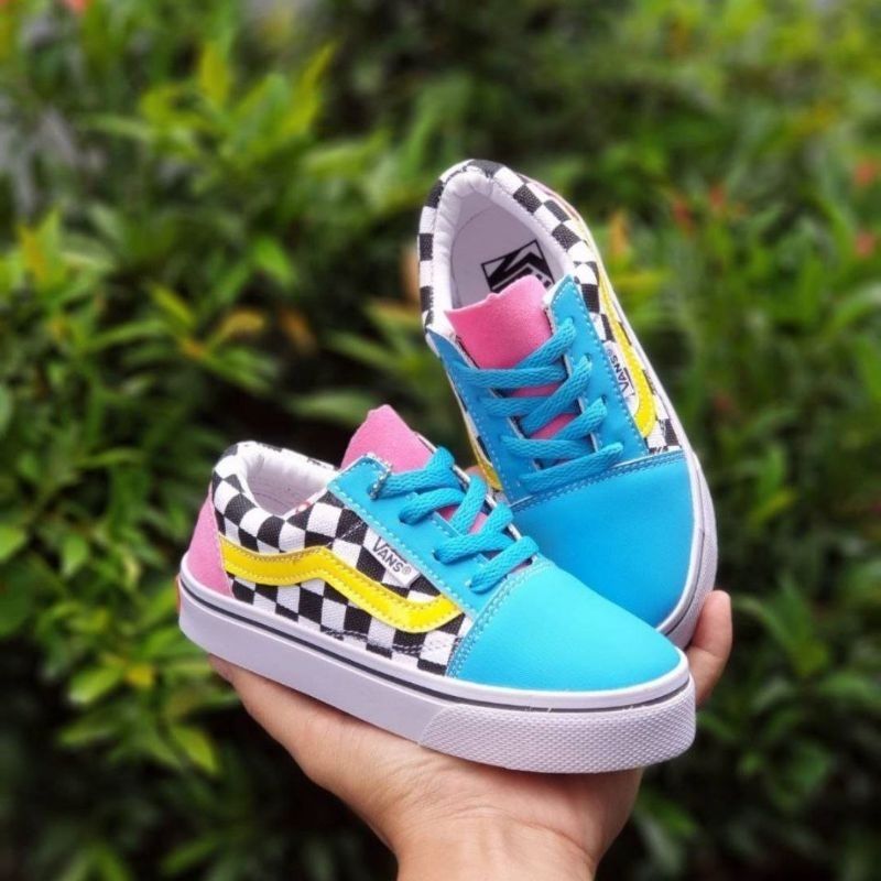 Sepatu Anak Perempuan Vans Old Skool Toska Ping Combinasi Sepat sneaker Anak Cewek Import Terbaru