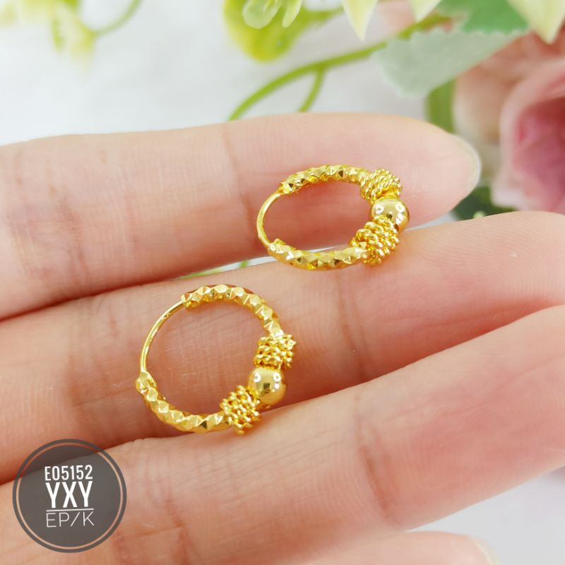 Anting yaxiya bulat gipsy warna 24k gold (dm1,5mm) E05152