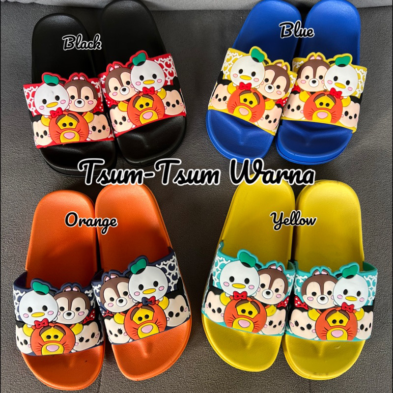 SANDAL SLOP ANAK IMPORT JELLY KARET MOTIF DISNEY TSUM TSUM WARNA