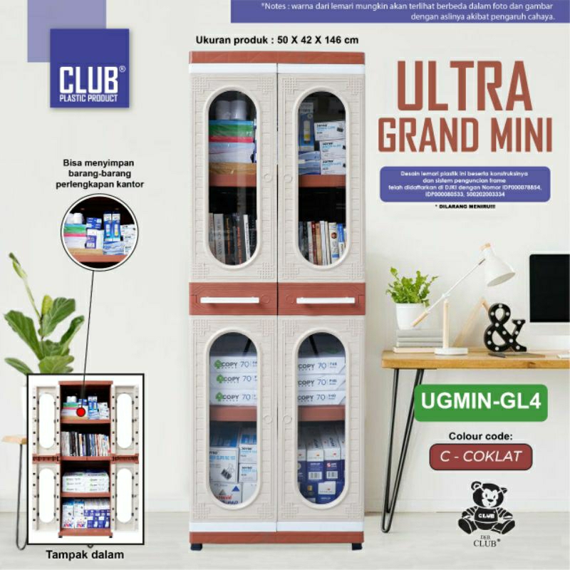 CLUB Ultra grand mini-Lemari Serba guna Kantor Plastik Kaca 2 Pintu