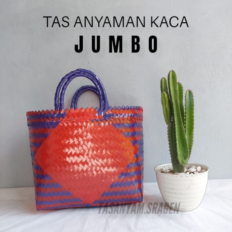 Tas Anyam Plastik Kaca/Mika JUMBO. Tas wanita, Tas Belanja, Tas Parcel Lebaran, Tas Murah