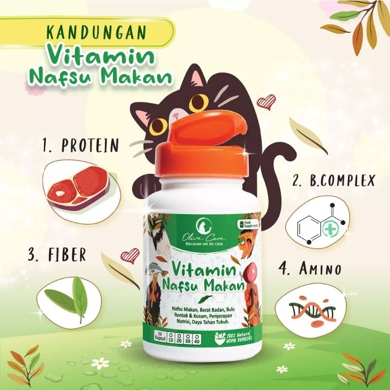 OLIVE CARE VITAMIN KUCING NAFSU MAKAN 10 KAPSUL