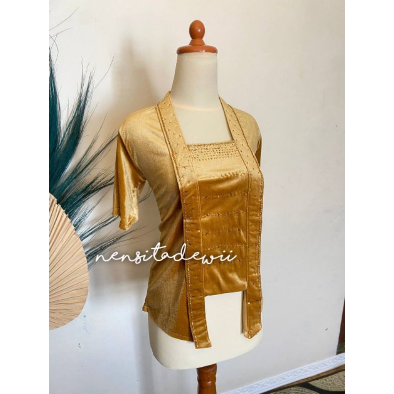 Kebaya Lengan Pendek - Payet, Model Kutubaru | Warna Gold