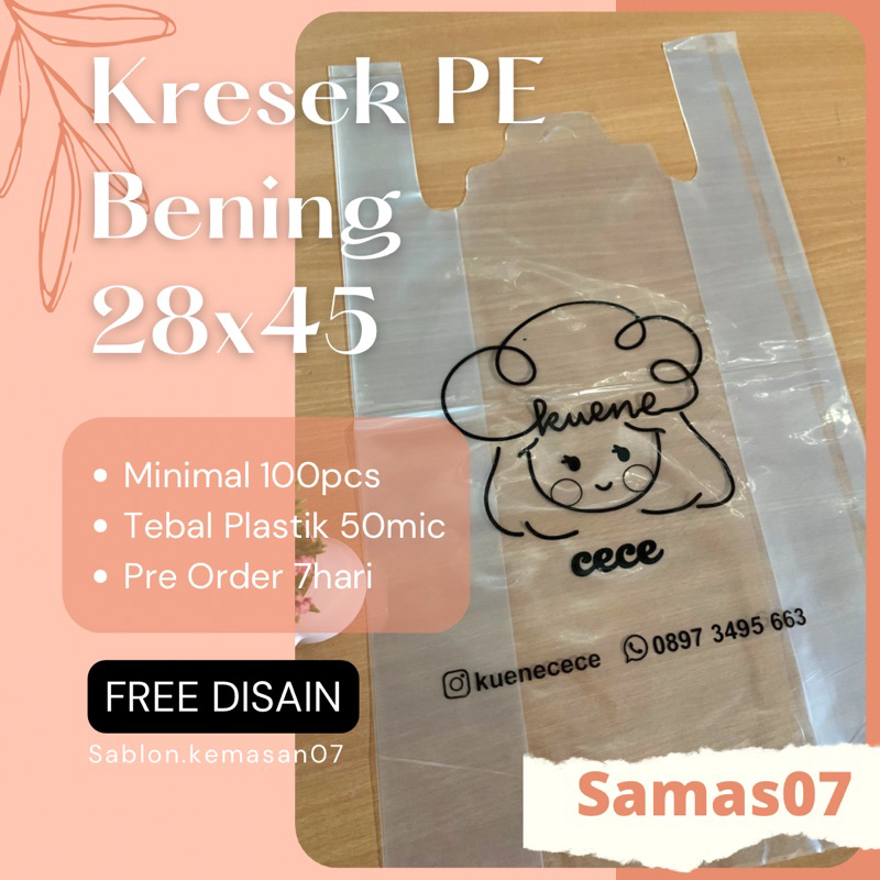 Sablon Plastik Kresek PE bening 28cm dan 35cm sablon satuan