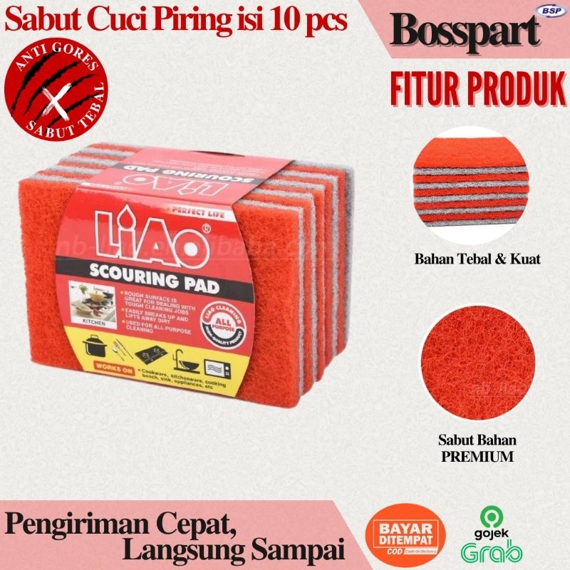 LIAO Sabut Cuci Piring isi 10 pcs Anti Gores Sabut Serbaguna (H130031)