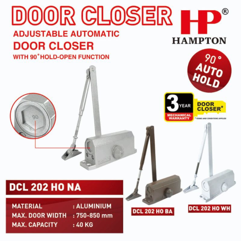 Door Closer Hold Open 90° Hampton DCL 202 Garansi resmi 3tahun