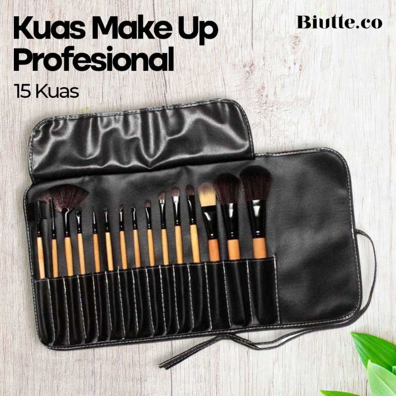 BIUTTE.CO Set Kuas Make Up Lengkap Murah 1 Paket 15 PCS + Tas Penyimpanan