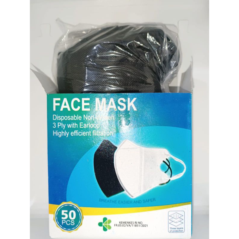 Masker Duckbill Dewasa Polos Warna Hitam Putih 3 Layer 1 kotak isi 50 masker duckbill