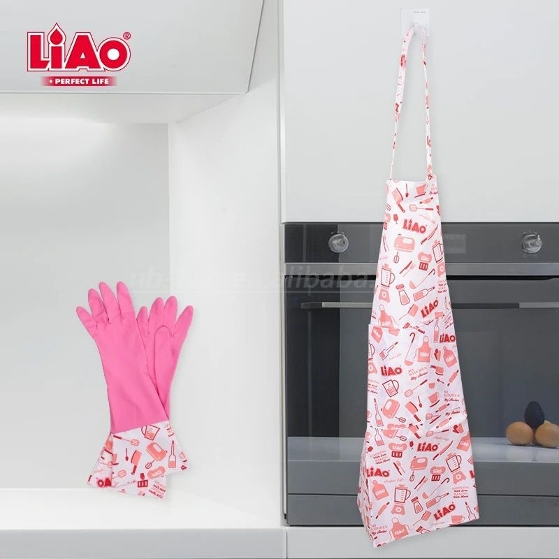 LIAO Celemek Apron Masak set dengan Sarung Tangan Dapur Karet (H130025)