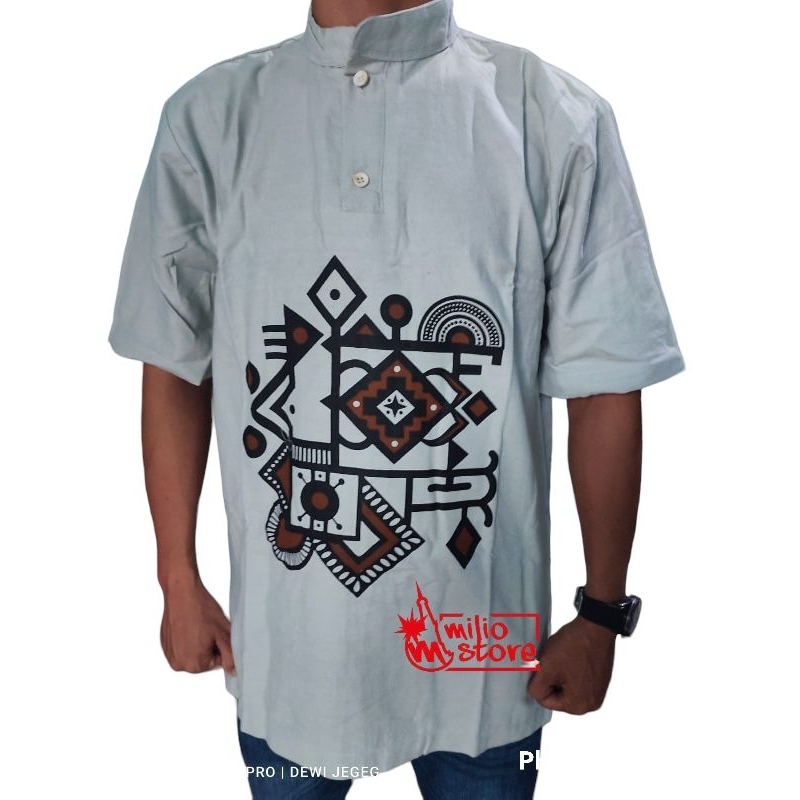 Baju Koko Tenun Motif Etnik Wayang Vespa