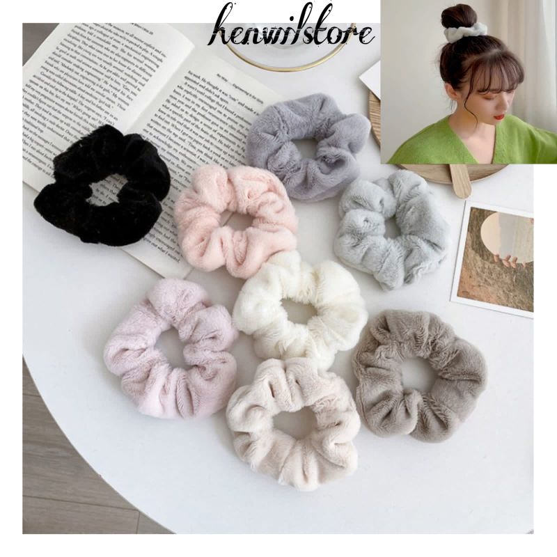 Ikat Rambut Scrunchie Bulu Hijab Gelang Hairband