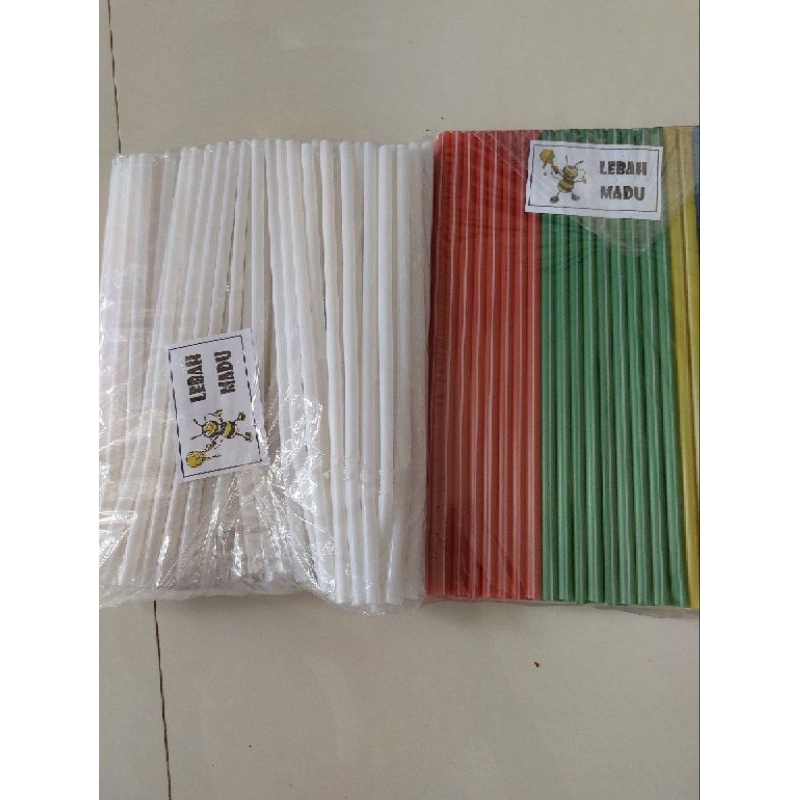 Sedotan plastik putih bengkok, sedotan lurik warna warni, sedotan boba