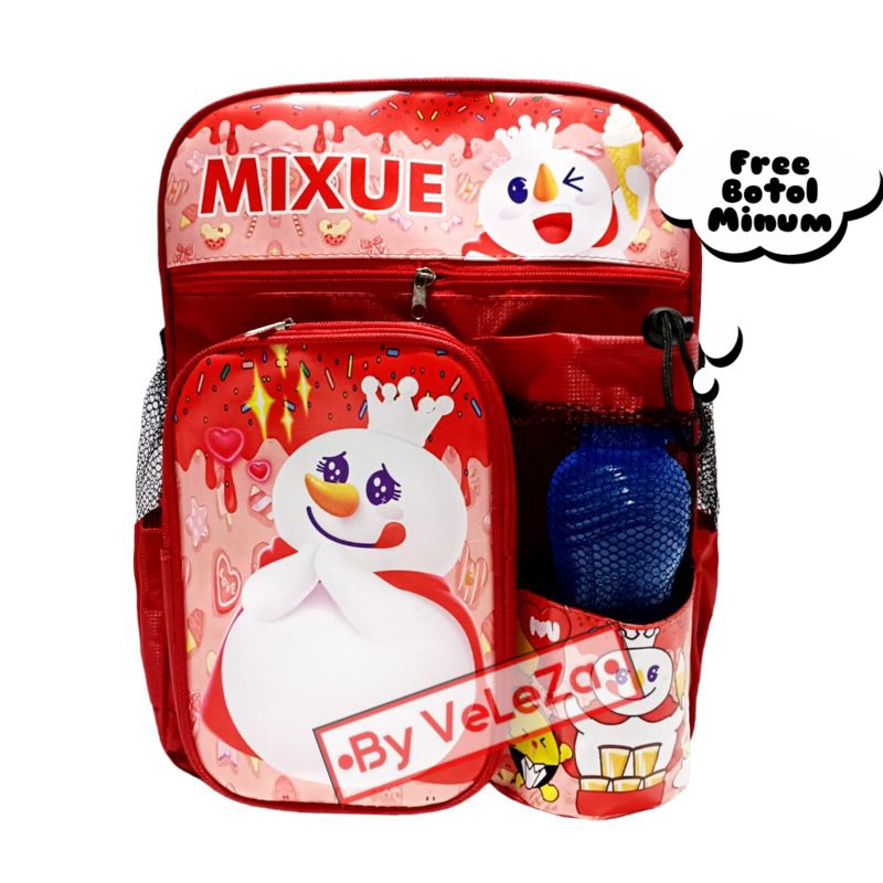 Tas Ransel Anak Karakter Mixue ice cream gratis waistbag botol minum - tas anak