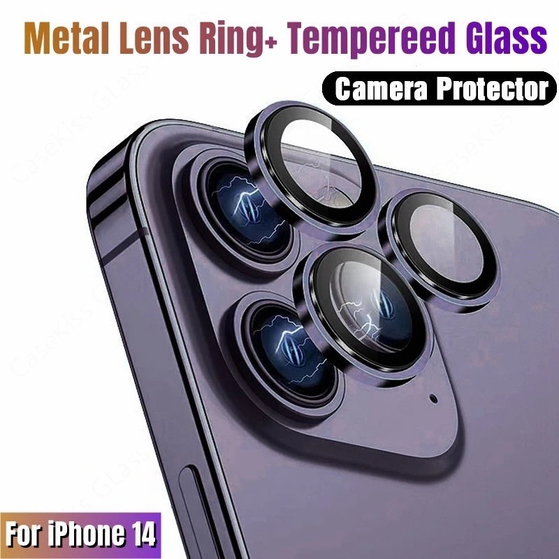 [DAPAT 1 SET SESUAI TYPE] Metal Ring Camera Lens Protector IPHONE 11 12 13 14 PRO MAX MINI 14 PLUS Tempered Glass Pelindung Lensa Kamera