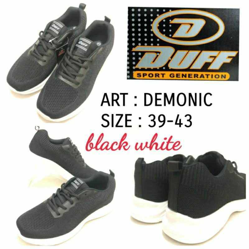 SEPATU KETS UNISEX BY DUFF DEMONIC HITAM PUTIH SIZE 39-43.