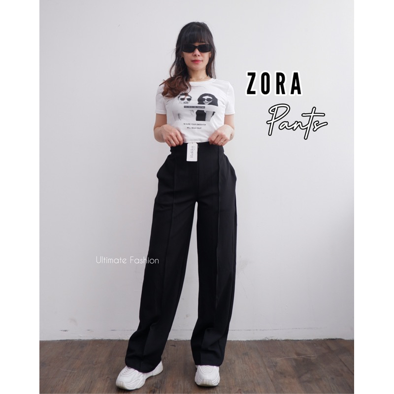 Zora Zipper Cullote Pants - Celana Kulot Sleting Bahan Scuba Crepe Premium - Celana Panjang Wanita Import 833