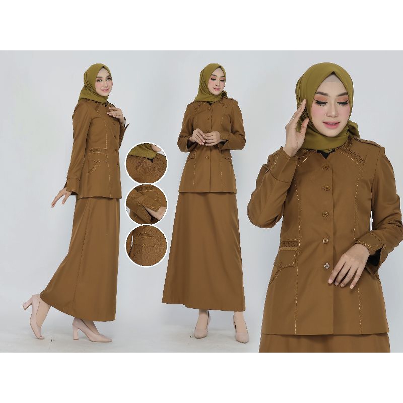 SERAGAM PEMDA PDH ROK A/ROK.SPAN/CELANA PANJANG PEMDA TUA  FREE HIJAB CANTIK.