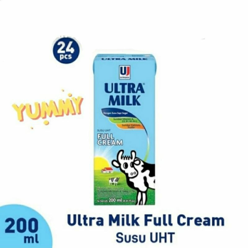 

ultra susu uht full cream 200 ml carton | 1 dus isi 24 pcs