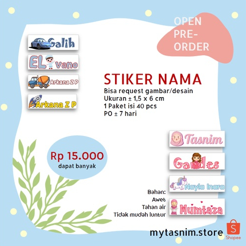 

(1 Paket Hemat) 40pcs Stiker Nama Anak Stiker Barang