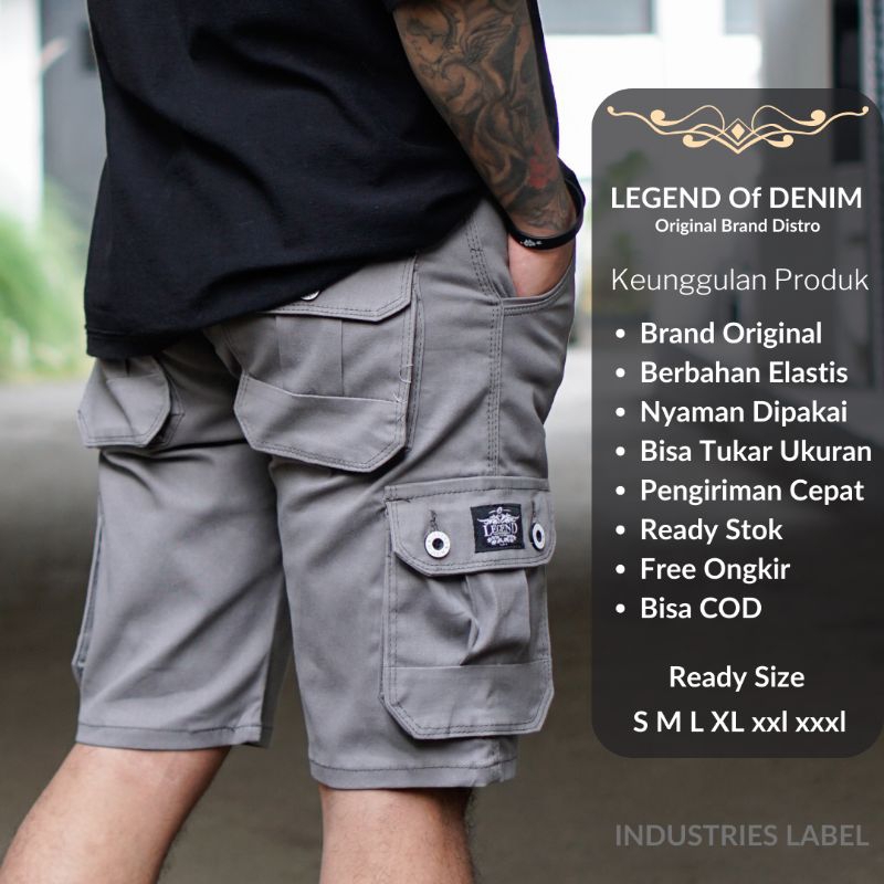 I&amp;M RULES ORIGINAL Art01 Celana Cargo Pendek Pria Celana pendek cargo pria warna Grey Abu Tua